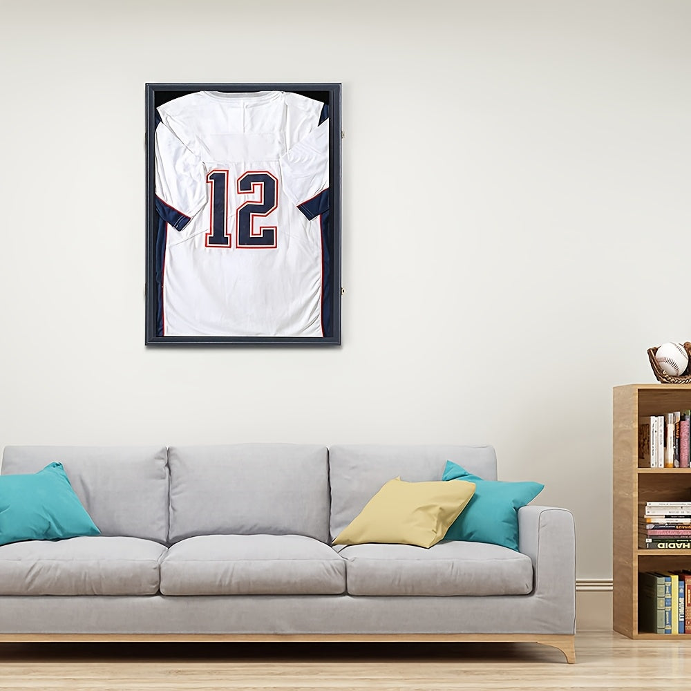 Jersey Display Frame Case Lockable Shadow Box UV Protection Matte Black – Baseball Basketball Football Soccer Hockey Sports Shirt Memorabilia