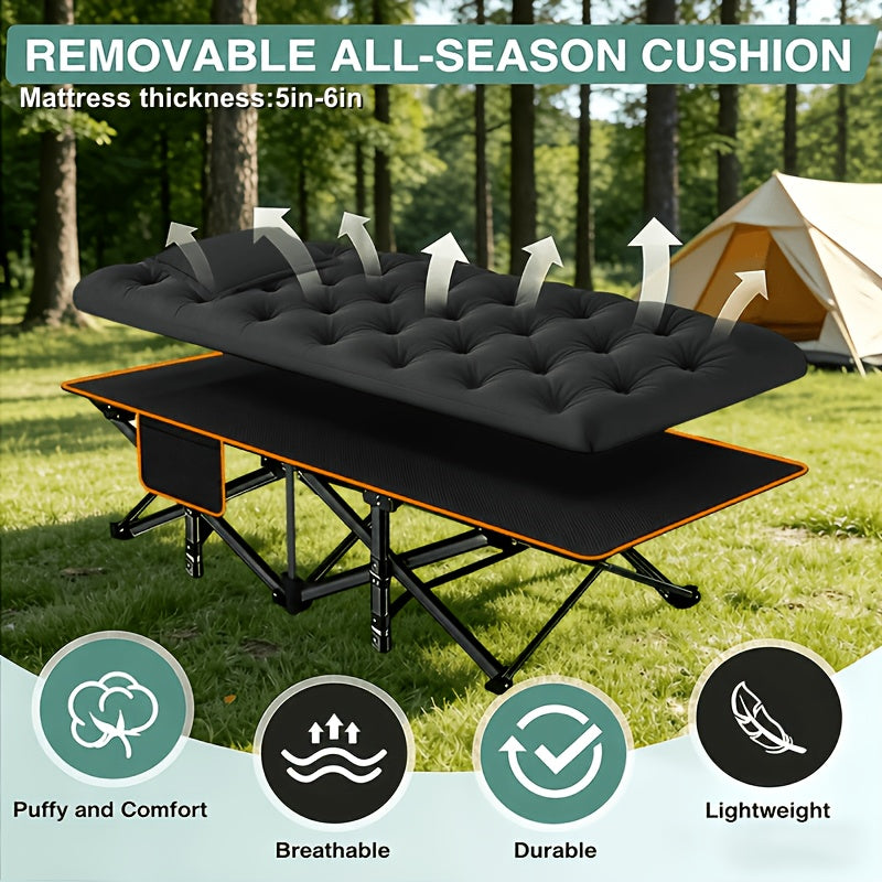 Folding Camping Cot Heavy Duty 500-700 LBS – Extra Large 75-Inch Portable Guest Bed with Mattress, Ergonomic Sturdy Frame for Camping, Hiking, Patio, Home & Outdoor Use