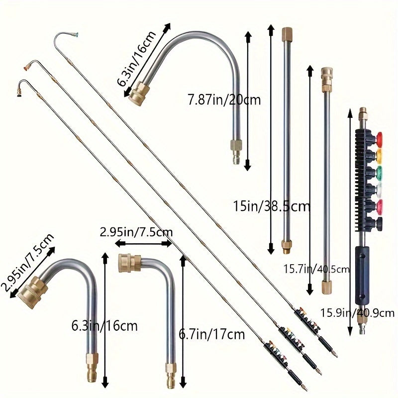 Pressure Washer Extension Wand 120 Inch - 7 or 10pc Stainless Steel Lance Set with U-Shaped & 30°/90° Bends, 1/4" Quick Connect, 4000 PSI for Gutter, Driveway, Deck & Roof Cleaning