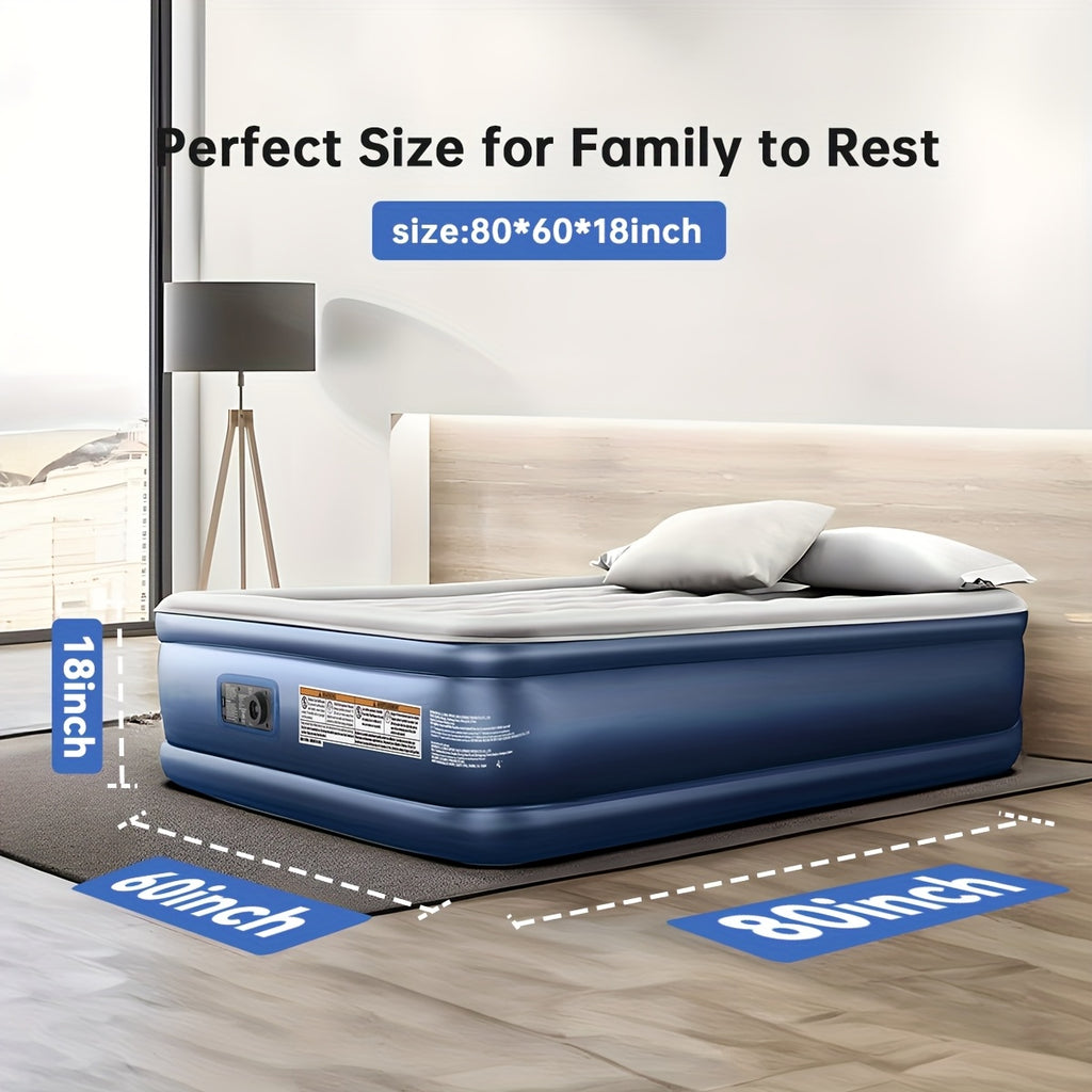 Queen Air Mattress 18 Inch Thick Inflatable Airbed with Built-in Pump – Plush Velvety Top Non-Slip Bottom for Camping, Guest Room, Indoor & Outdoor Use