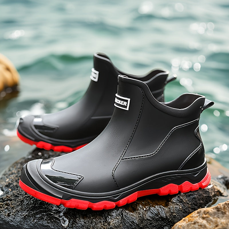 Non-Slip Rain Boots Short Ankle – Lightweight Waterproof Outdoor Boots, Cushioned Insole, Breathable Lining, Textured Sole for Car Wash, Hiking & Outdoor Activities | Unisex | Black, Beige | US 5.5–12