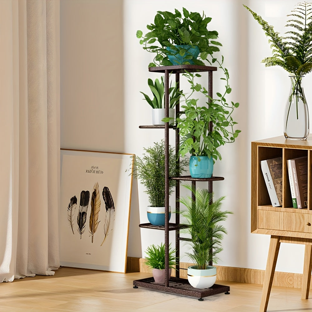 Metal Plant Stand Multi-Tier Indoor Outdoor – 5, 6 or 7 Pot Flower Rack for Living Room, Balcony & Corner Display, Anti-Rust Finish, Dark Grey Bronze Green White