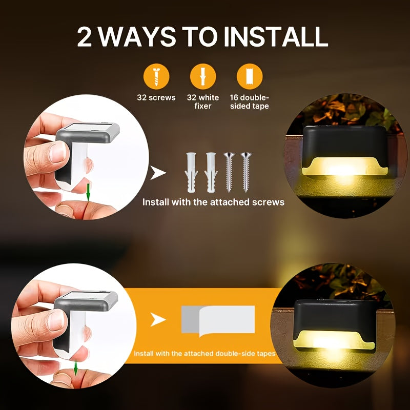 Solar Step Lights Outdoor - 16/32 Pack LED Deck Lights IP66 Waterproof, Auto Light Sensor, 700mAh Battery, Solar Stair Lights for Yard, Patio, Deck, Steps, Walkway & Lawn Path Safety