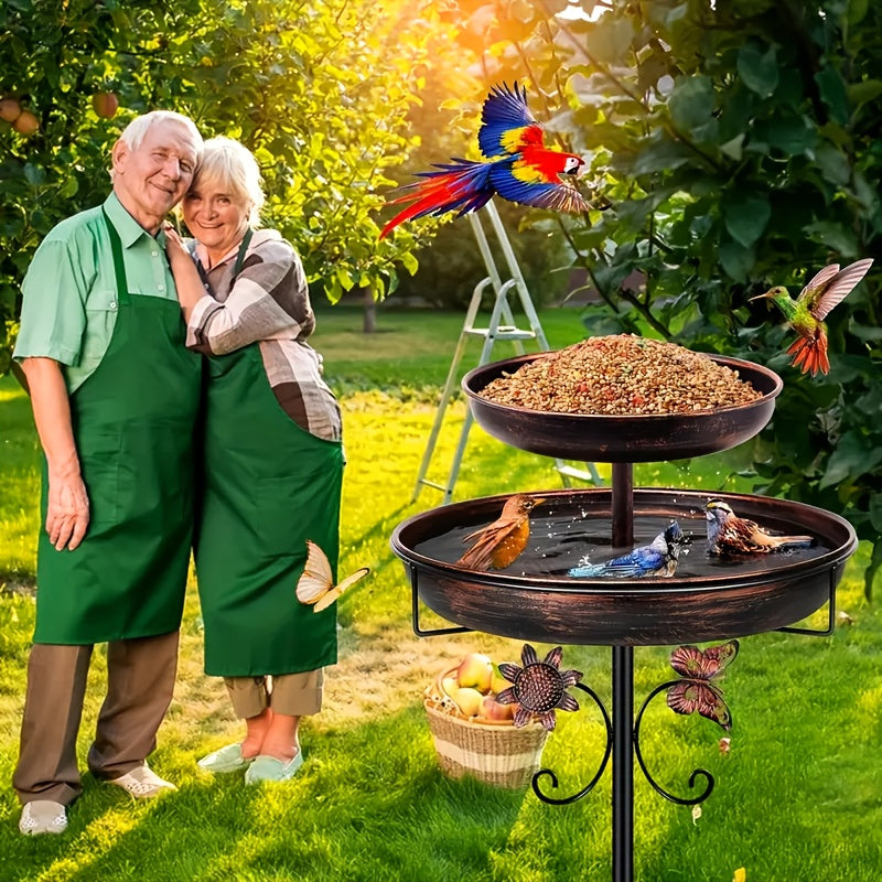 Bird Bath for Outdoor Garden - 42 Inch Heavy Duty Metal Double Layer Bird Bath & Feeder, Large Capacity Water Basin, 5-Claw Stable Base, Easy to Install & Clean, Copper Color Yard Decoration