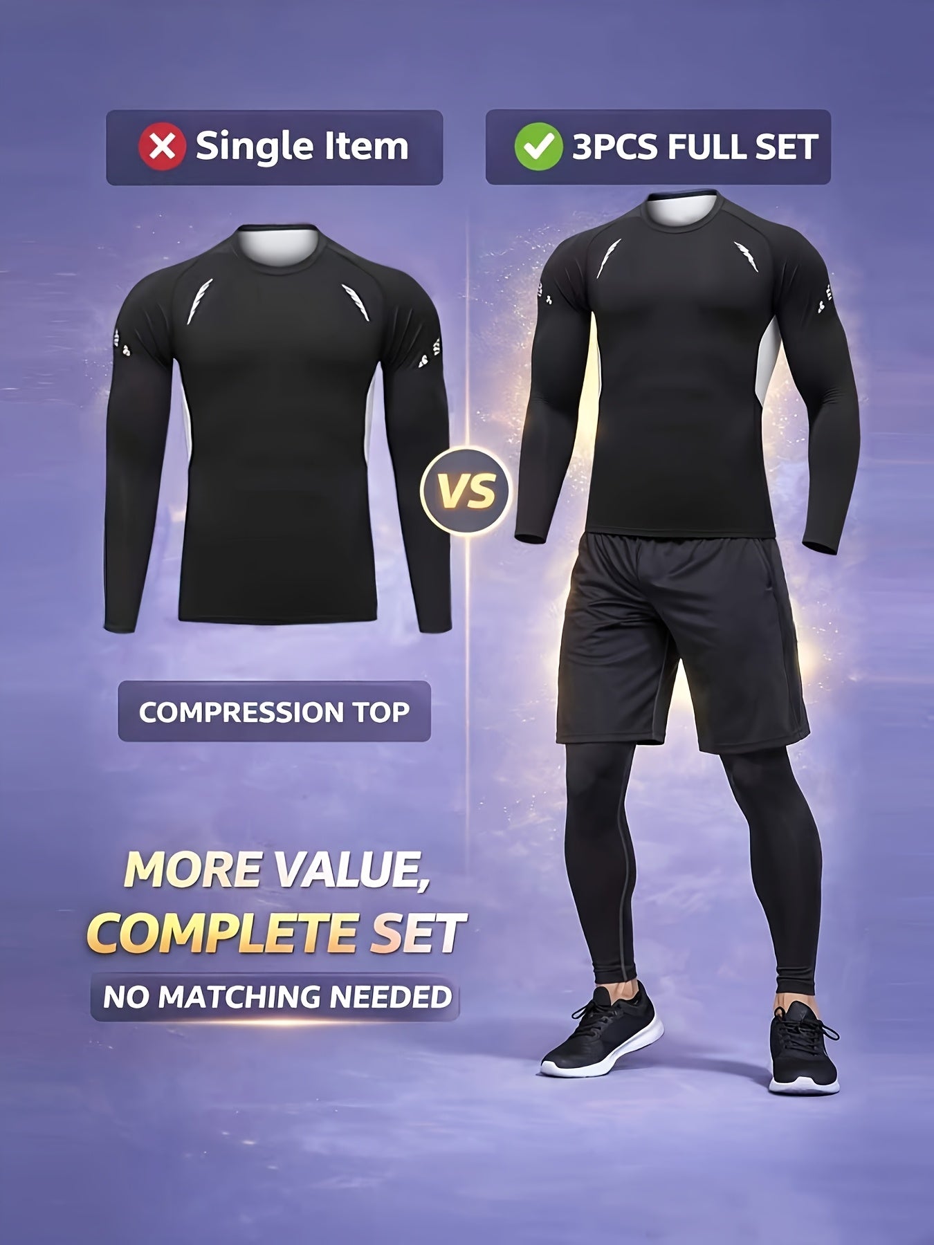 Men's 3-Piece Compression Sports Suit Quick-Dry – Moisture-Wicking Gym Running Training Outfit, High Elastic Breathable Activewear for Cycling Hiking Fitness, Grey & Fluorescent Green, S-XXL