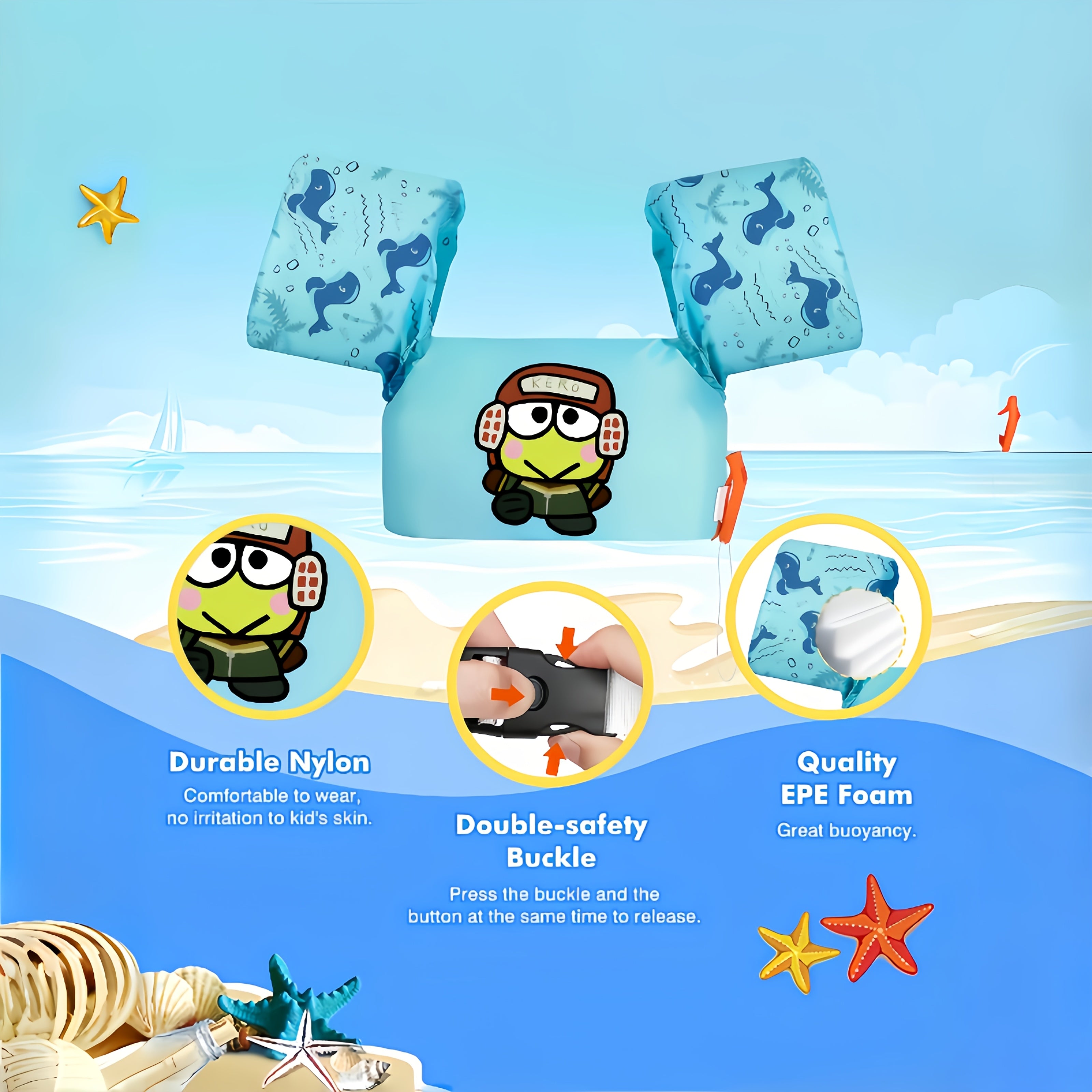 Kids Swimming Vest Toddler Floaties 20-50 lbs - Cute Cartoon Swim Jacket with Adjustable Strap - Baby Arm Float Water Wing Swim Aid for Boys Girls Ages 2-6 - Beach Pool Swimming Safety Vest