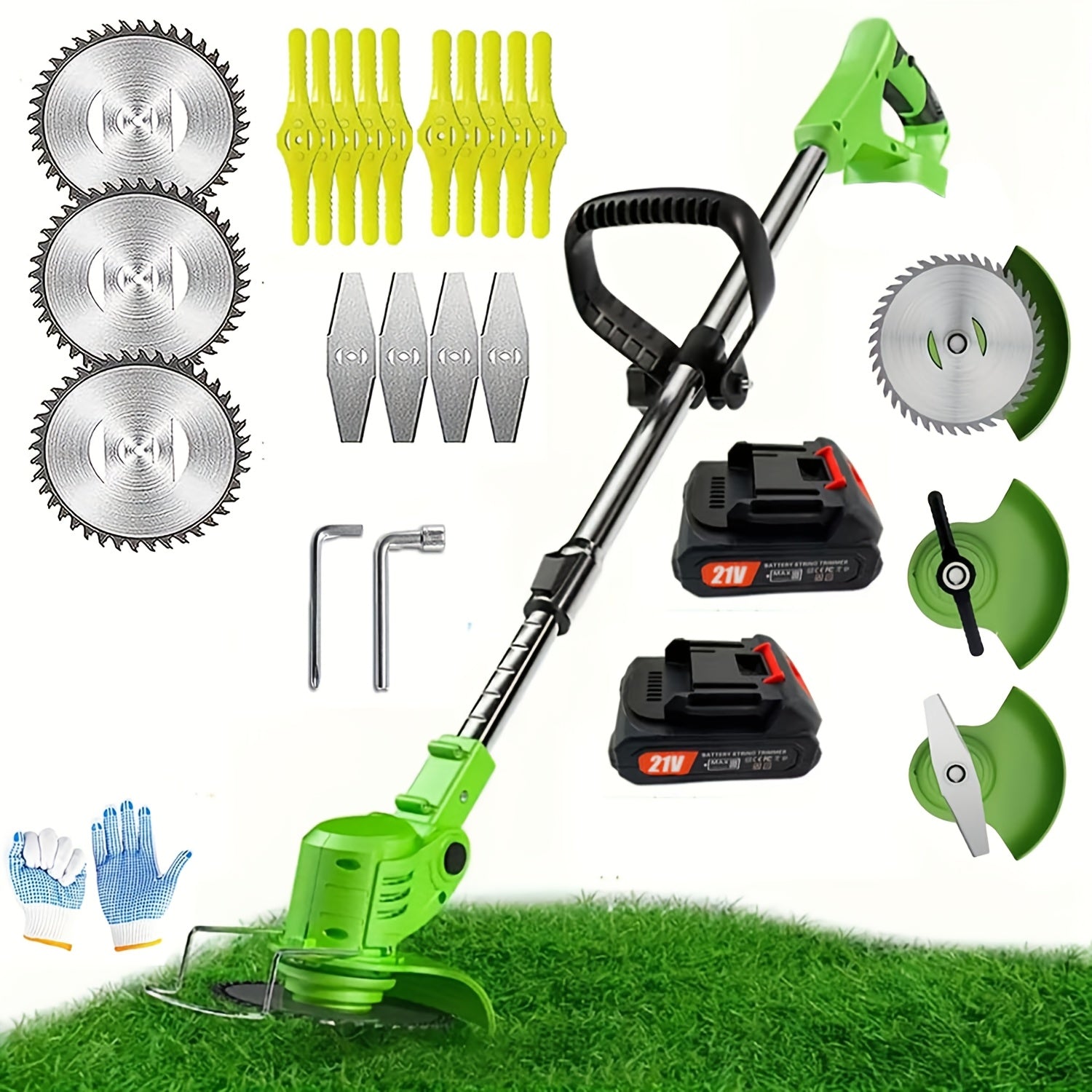 Cordless Electric Lawn Mower Weed Wacker with 2 Lithium Batteries & 3 Interchangeable Blades – Handheld Portable Grass Trimmer for Home Yard Garden Edge Cutting Weed Removal
