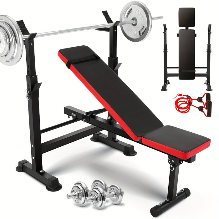 Weight Bench Set with Squat Rack – Adjustable Foldable Workout Bench Press, Leg Developer & Preacher Curl Pad for Home Gym Full Body Training | 800–1200 LBS Capacity | Black, Red, Pink