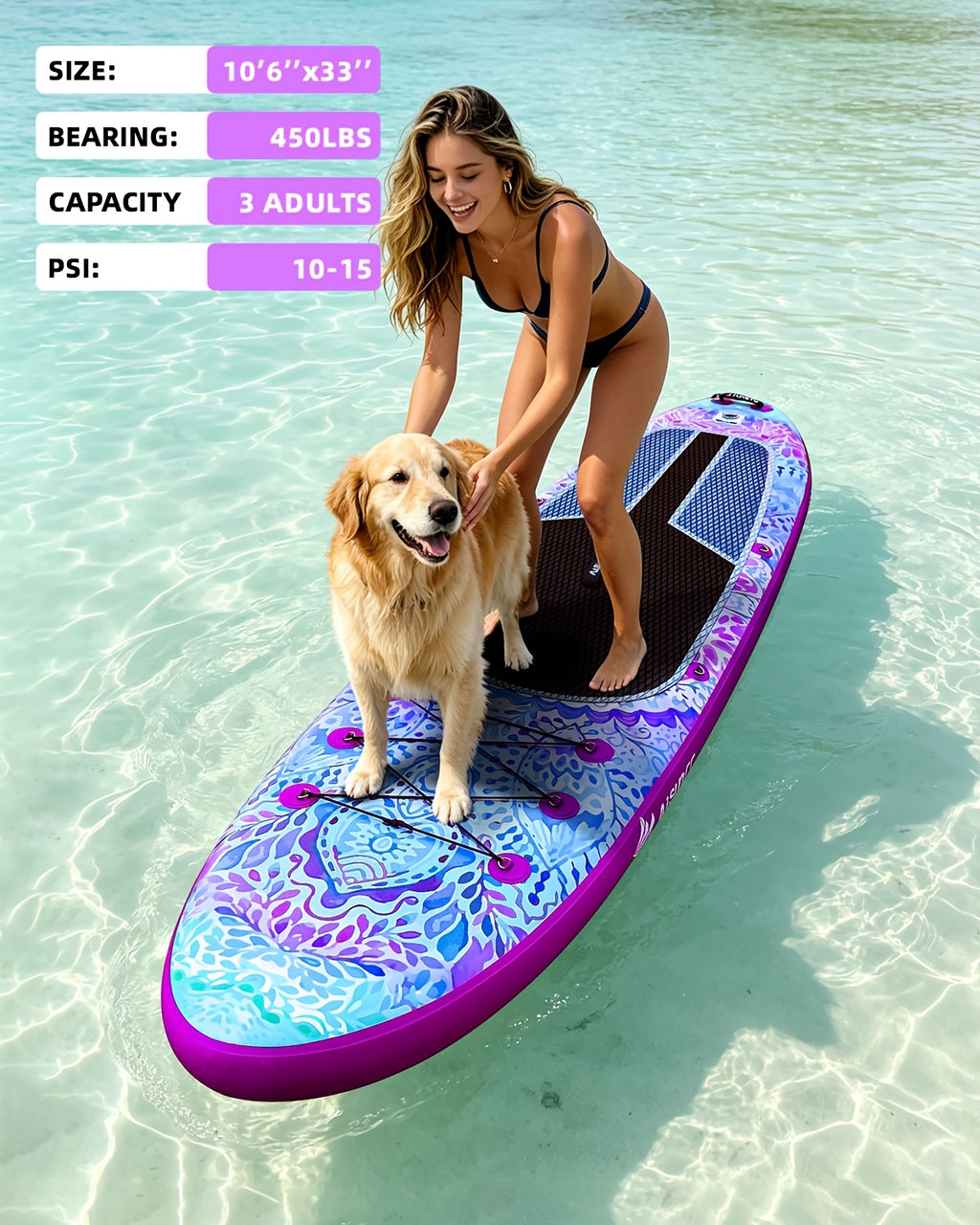 10.6ft Inflatable SUP Paddle Board All Around Yoga Board with Non-Slip Mat Waterproof Phone Bag Double Action Pump Accessories