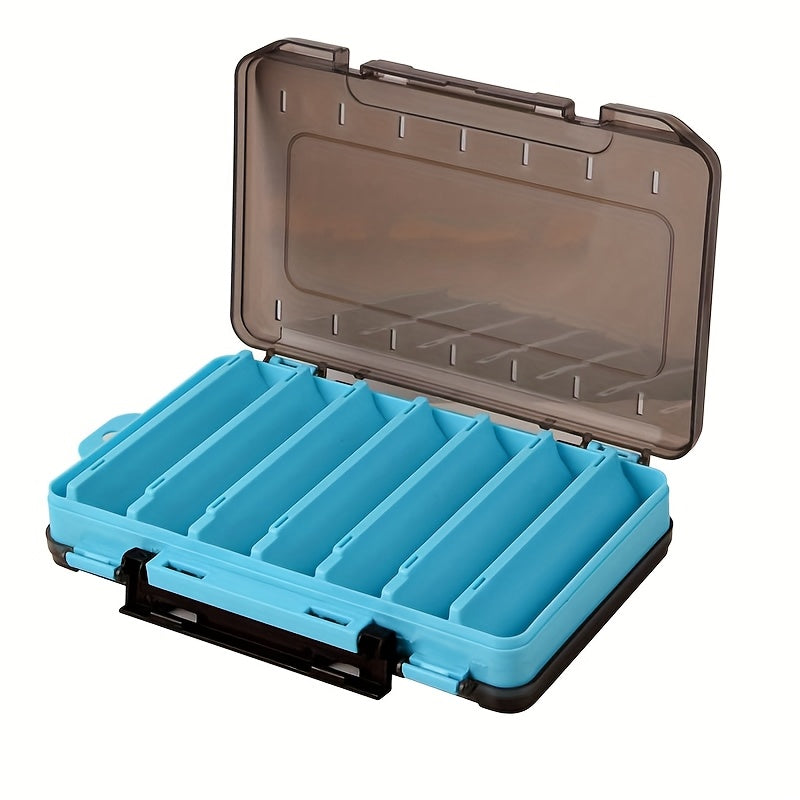 Fishing Lure Tackle Box Dual-Sided 14 Compartments – Portable ABS Lure Organizer for Minnow Pencil Squid Crankbait Hard Baits Freshwater Saltwater – Tangerine & Blue