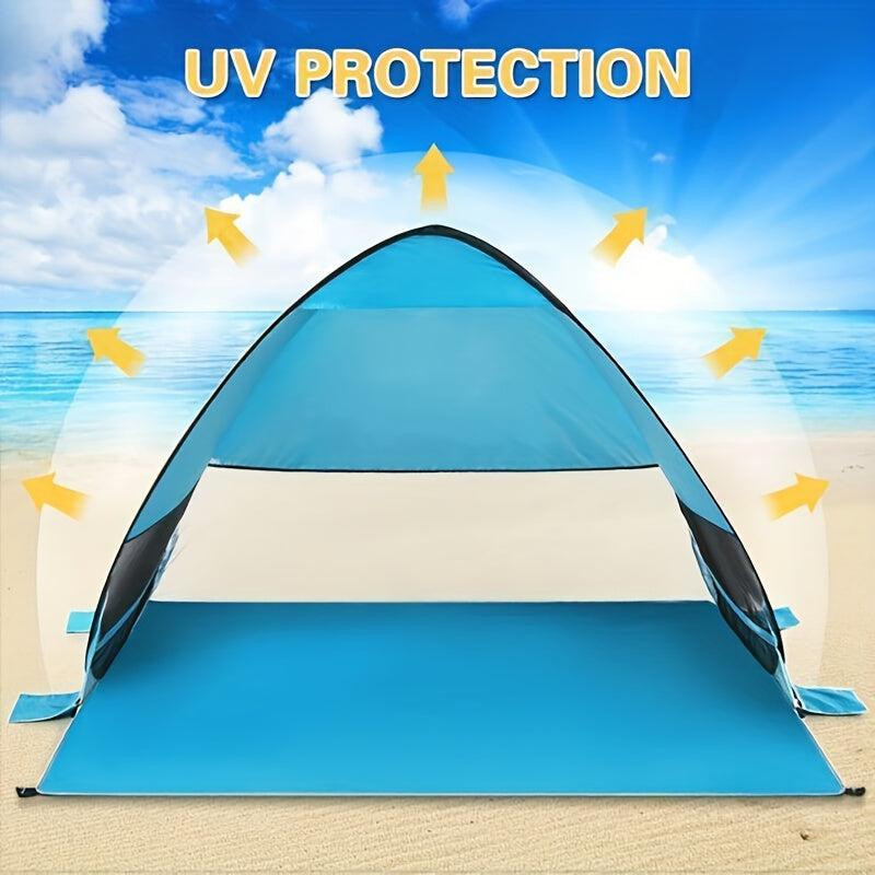 Pop-Up Beach Tent Sun Shade Shelter for 2-3 Person - Anti-UV Portable Camping Canopy with Carry Bag, Fast Setup, Fiberglass Frame, Beige, Blue and Green