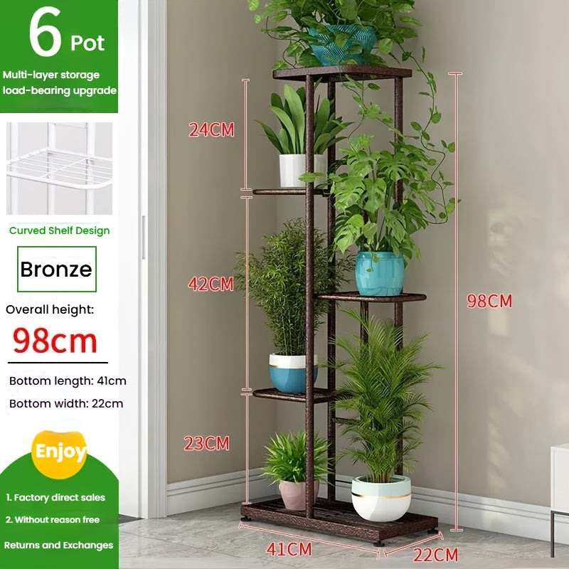 Metal Plant Stand Multi-Tier Indoor Outdoor – 5, 6 or 7 Pot Flower Rack for Living Room, Balcony & Corner Display, Anti-Rust Finish, Dark Grey Bronze Green White
