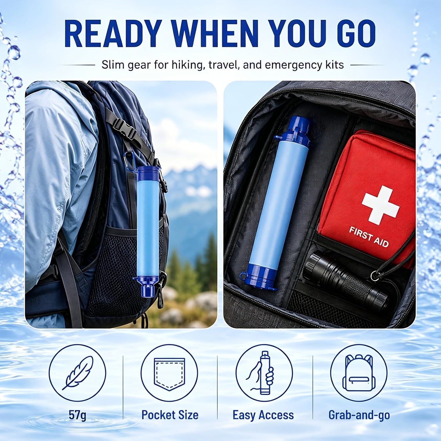 Survival Water Filter Straw 10000 Gallons Portable Personal Water Purifier for Camping Hiking Backpacking Emergency Filtration BPA Free