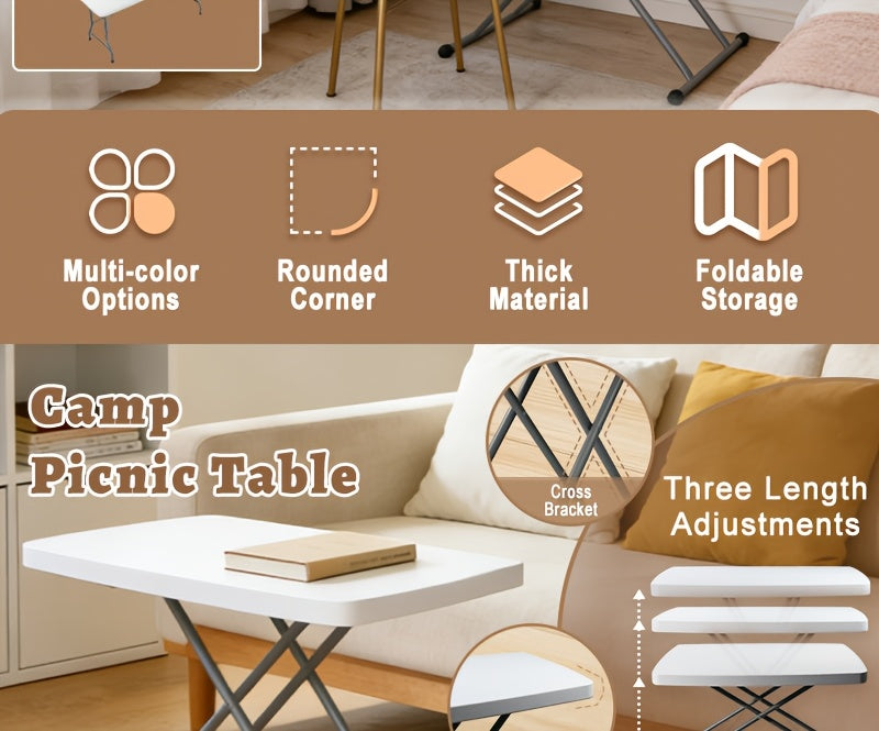 Plastic Folding Picnic Table Portable – Fold-in-Half Design with Carrying Handle & Locking Legs for Indoor & Outdoor Use, Camping, Tailgating & Dining, 2.5FT & 4FT
