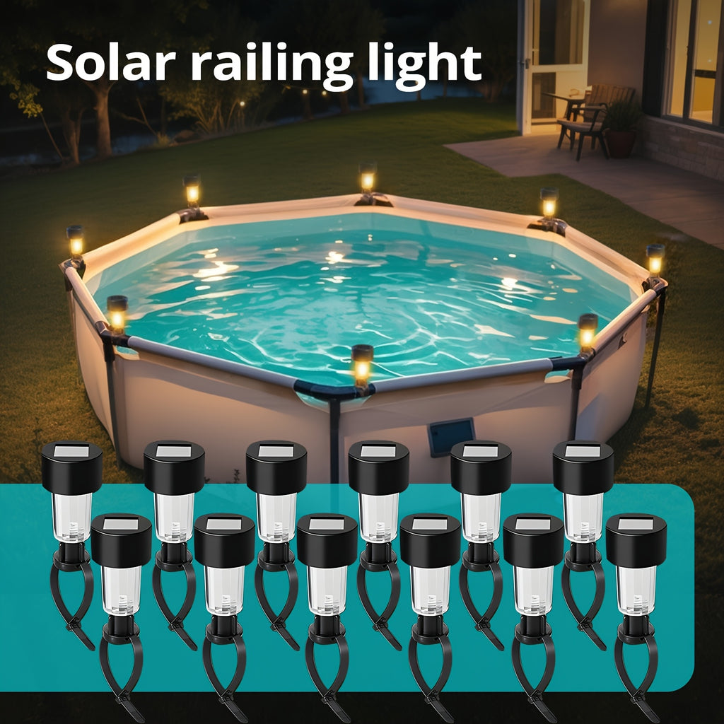 Solar Swimming Pool Lights 6-Pack - Dimmable LED Warm & White Light, Reinforced Straps for Above-Ground Pools, Outdoor Garden Wall Decoration, High-Efficiency Solar Powered