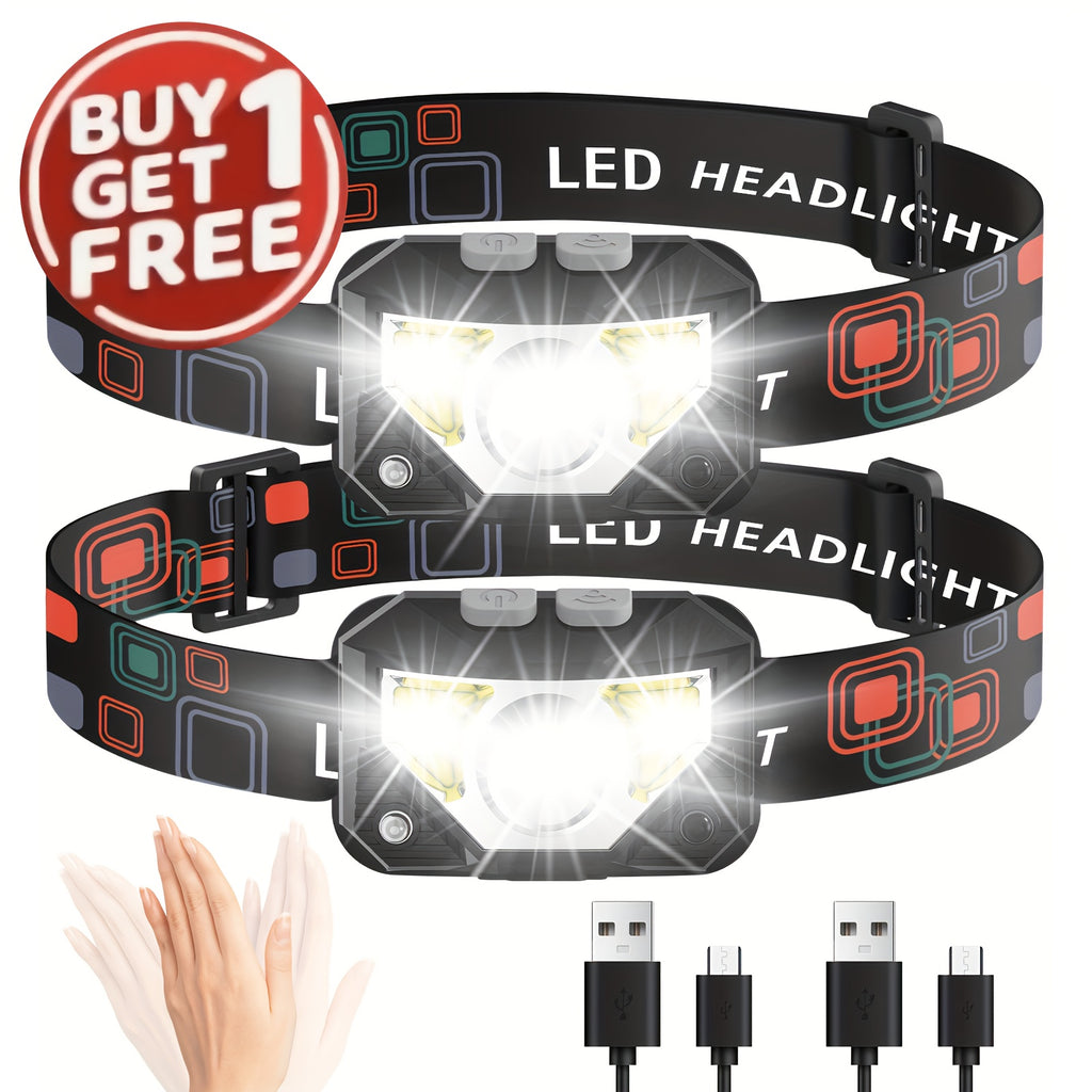LED Headlamp 1200 Lumen Rechargeable 8 Modes with Red Light Sensor Headlight for Camping Hiking Fishing Cycling Emergency Work Light