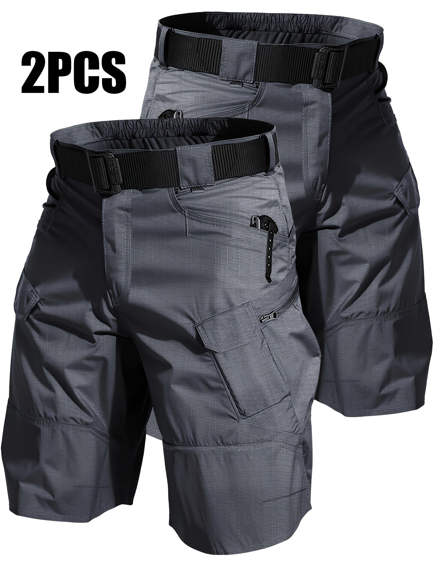 Cargo Shorts for Men 2 Pack – Multi-Pocket 100% Polyester Regular Fit Outdoor Hiking Work Casual Shorts S-XXXL (Black, Gray, Khaki, Army Green)