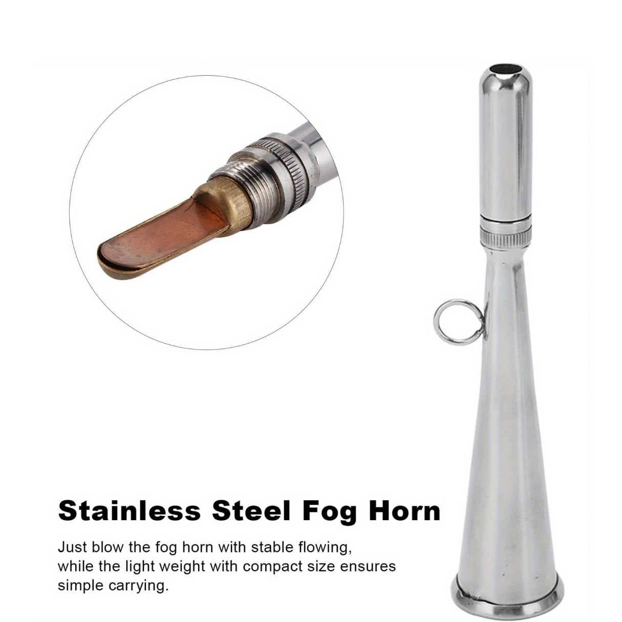 Stainless Steel Marine Fog Horn - Handheld Air Horn Loud Signal Whistle with Removable Mouthpiece - Emergency Boat Horn for Kayak Yacht Sailboat - Boating Safety Accessory for Water Sports