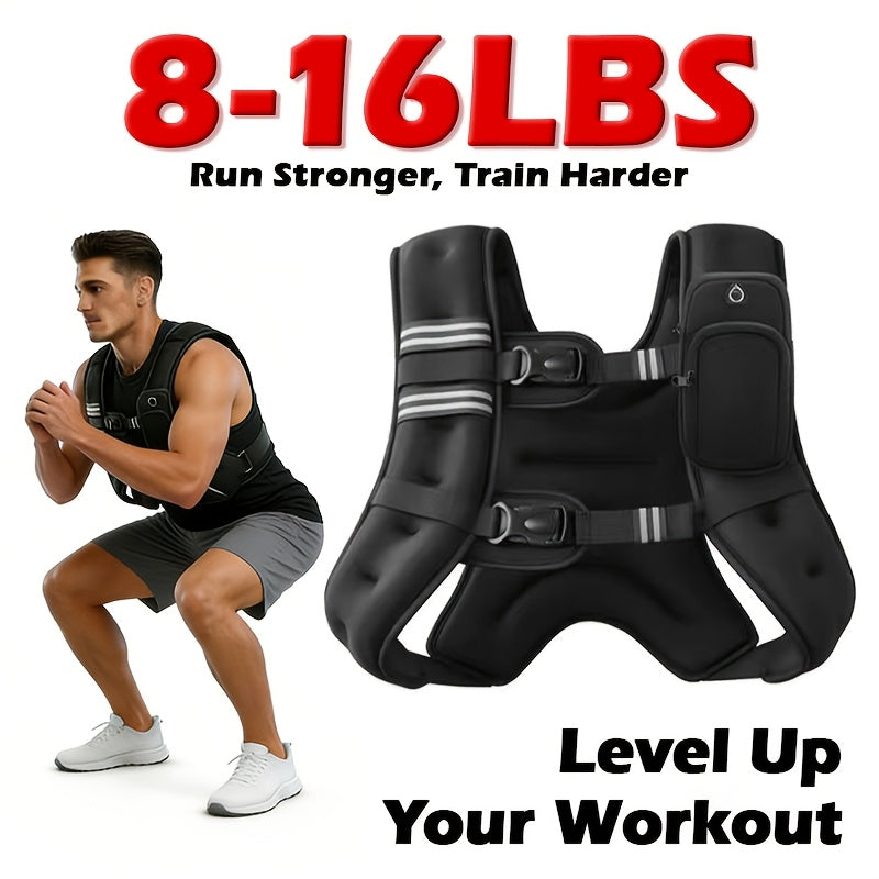 Weighted Vest 8 12 16 lb Reflective Slim Fit with Phone Pouch – Running Gym Strength Training Core Fitness Unisex Men Women