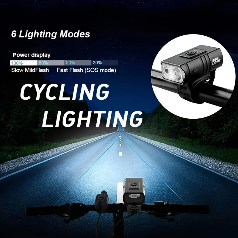 USB Rechargeable Bike Light Set Ultra-Bright Front and Rear – Type-C Fast Charge Aluminum Alloy Bicycle Lights 6 Front Modes 4 Rear Modes for Night Riding Commuting Camping Safety