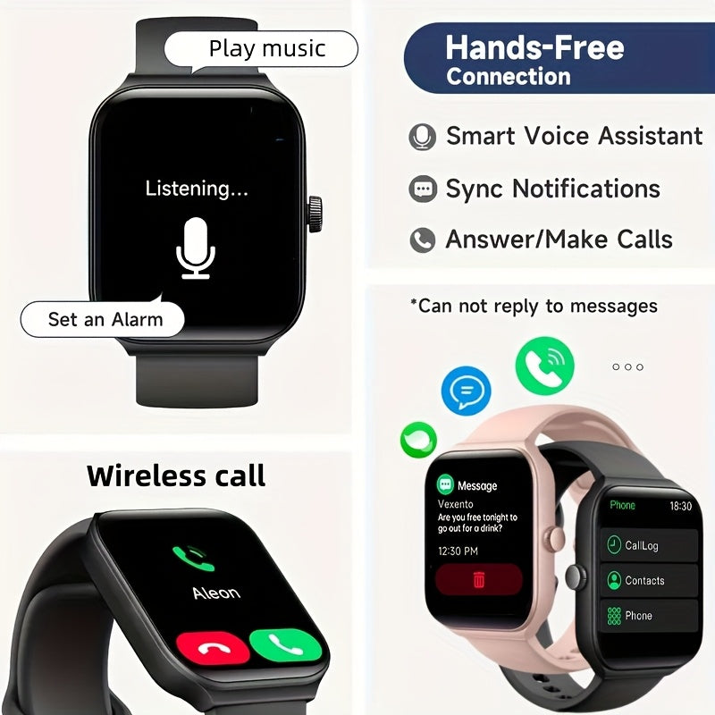Smart Watch 1.83 Inch Screen Wireless Calling Fitness Tracker Step Counter Heart Rate Monitor Multiple Sports Modes for iPhone Android Men Women