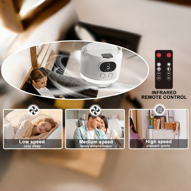 Portable Camping Ceiling Fan 10400mAh USB Rechargeable Tent Fan with Remote Control LED Light Detachable Blades 4 Speed Settings for Camping Hiking Outdoor Travel