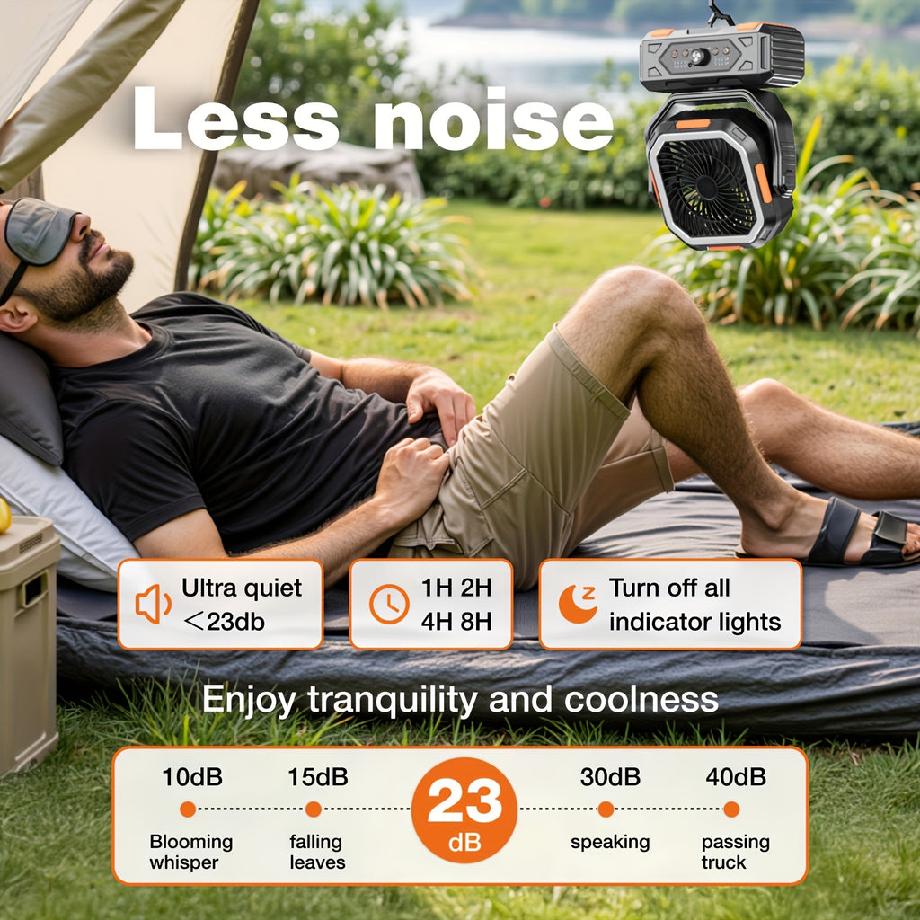 20000mAh Portable Camping Fan with Remote & Oscillation – 4-Speed Rechargeable Battery Fan with LED Lantern for Tent, Car, RV, Travel & Emergency Power Outage, 138-Hour Runtime