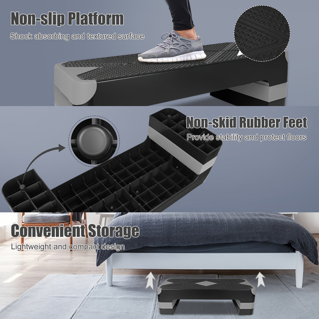 Aerobic Step Platform Adjustable Height 4-6-8 Inch Non-Slip Workout Stepper – Home Gym Cardio Fitness Trainer for Beginners & Advanced Men Women