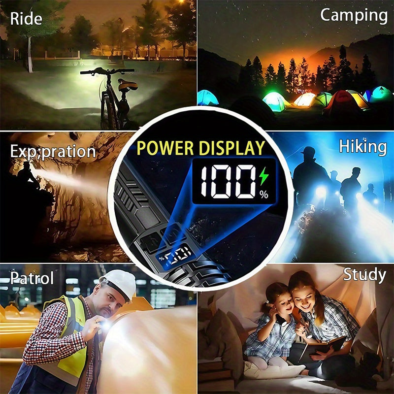 Rechargeable Flashlight Ultra Bright LED Zoomable High Lumens USB Type-C Fast Charging 3 Light Modes Digital Display Tactical Flashlight for Camping Hiking Emergency Hunting 1 2 Pack