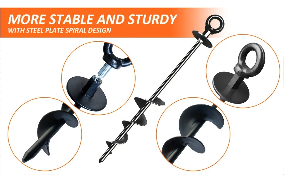 Spiral Ground Anchors 18 Inch Heavy Duty Carbon Steel – 4 & 6 Pack Screw-In Tent Stakes for Camping Tents Trampolines Garden Stakes Canopies Outdoor Anchoring