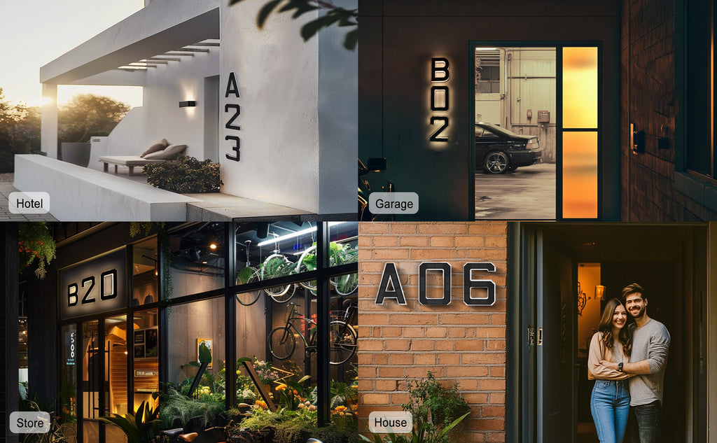 9 Inch Solar Lighted House Numbers for Outside - IP44 Waterproof, Auto Light Sensor, 9hr Illumination, Modern Exterior Address Sign, Numbers 0-9 & Letters A-D