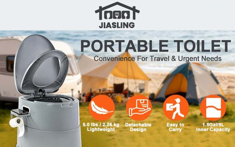 Portable Toilet for Adults & Seniors – Extra Large Camping Commode with Detachable Inner Bucket & Removable Paper Holder, Lightweight Compact for Camping, RV, Boat, Van & Emergency Use