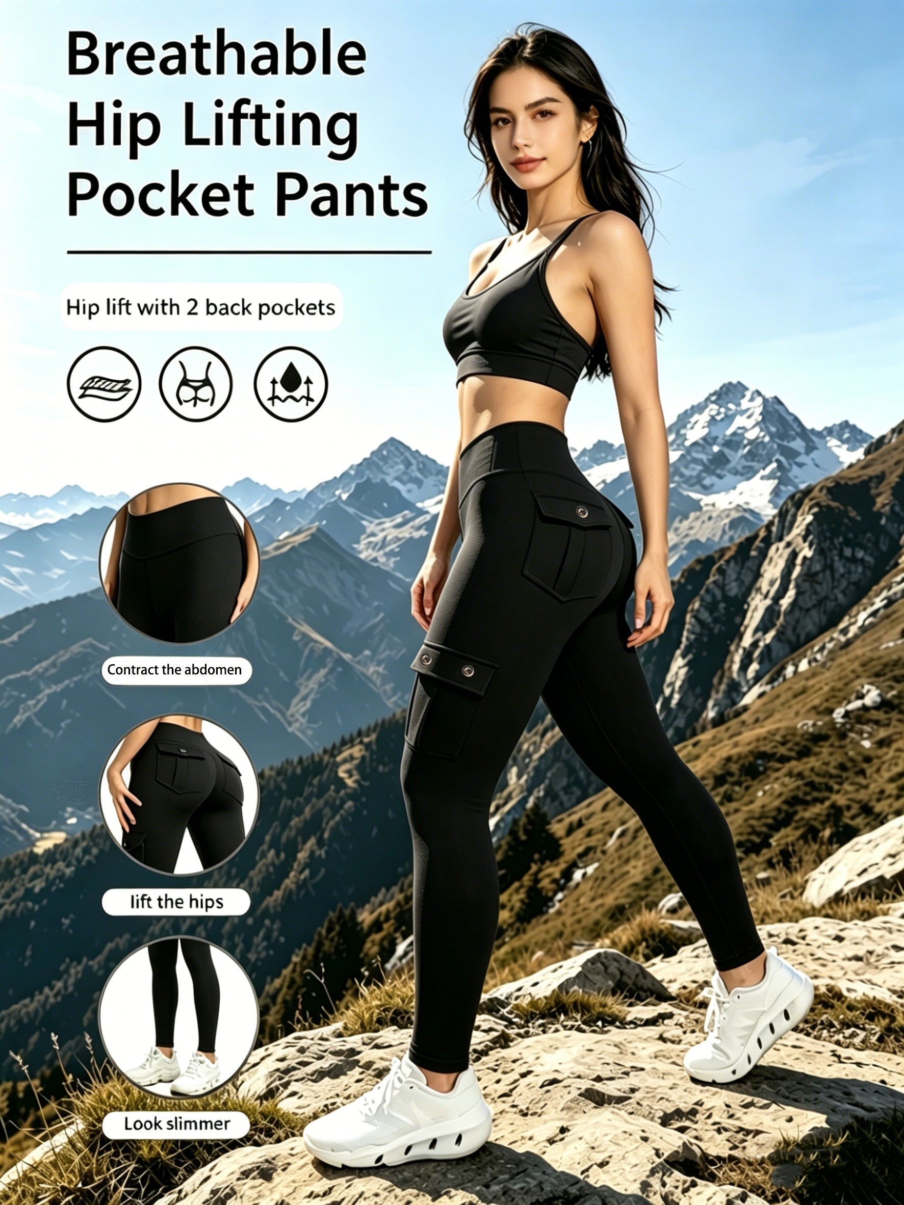 Yoga Pants with Pockets High-Waist Hip-Lift Leggings for Women – High-Elastic 9/10 Capri Tights Belt-Cinching Fitness Running Pants Butt Lifting Workout Tights S M L XL XXL