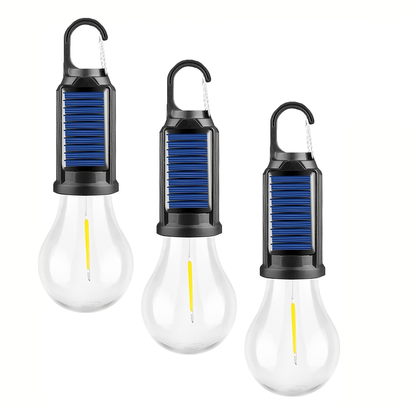 Solar Camping Lantern 3 Pack USB Rechargeable LED Waterproof Tent Light with Clip Hook Outdoor Camping Hiking Emergency Flashlight Christmas Decoration