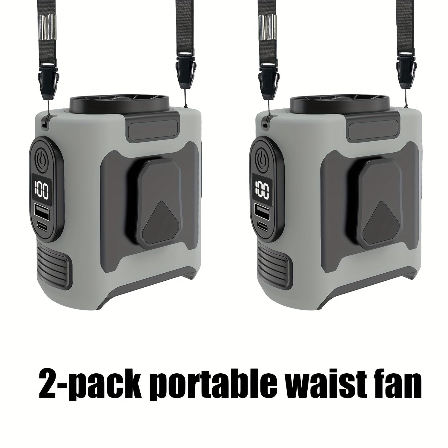 Wearable Belt Fan 10000mAh 3-in-1 – 40-Hour Hands-Free Cooling, 5-Speed 30000RPM Motor, Dual Clip, Built-In Flashlight & Phone Power Bank for Camping, Outdoor & Travel | 1 or 2 Pack