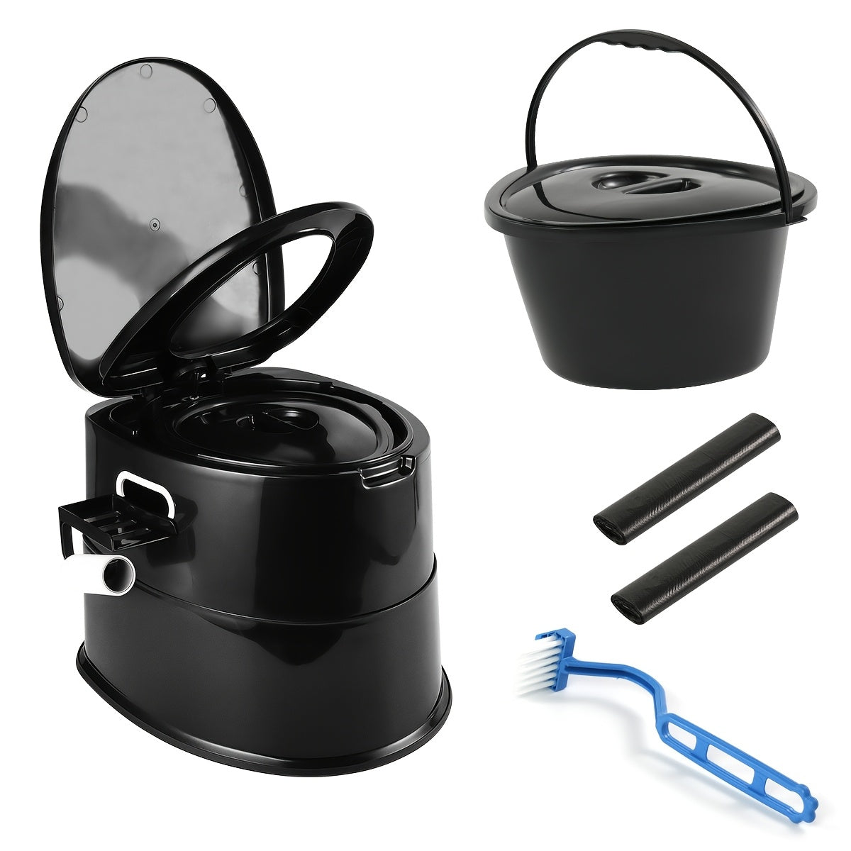 Portable Toilet for Adults & Seniors – Extra Large Camping Commode with Detachable Inner Bucket & Removable Paper Holder, Lightweight Compact for Camping, RV, Boat, Van & Emergency Use