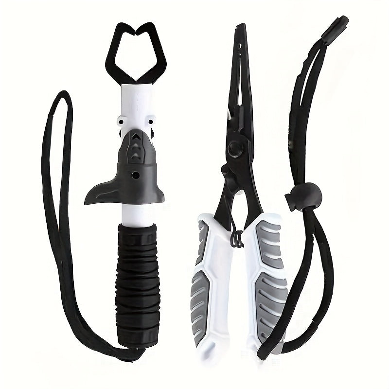 Fishing Pliers & Fish Gripper Combo Set – Stainless Steel Hook Remover, Line Cutter, Spring-Loaded TPR Handle, Saltwater & Freshwater Fishing Tools