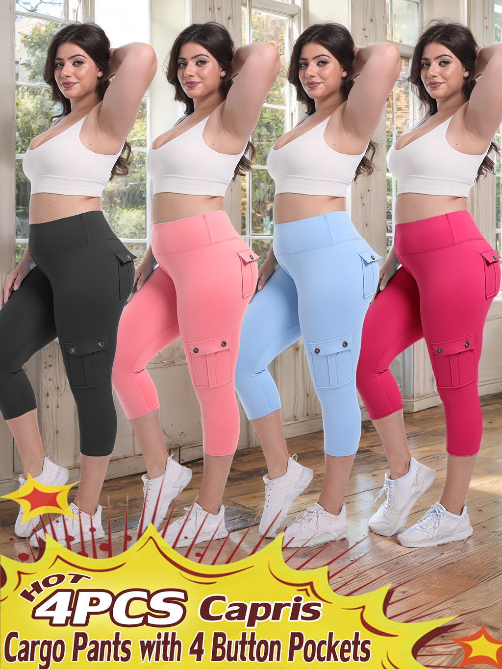 Women's Yoga Capri Pants with Pockets High Waist Butt Lifting Tummy Control – 4-Way Stretch 7/8 Workout Leggings for Running Gym Hiking Pilates 75% Polyester 25% Elastane S M L XL XXL Multi-Color