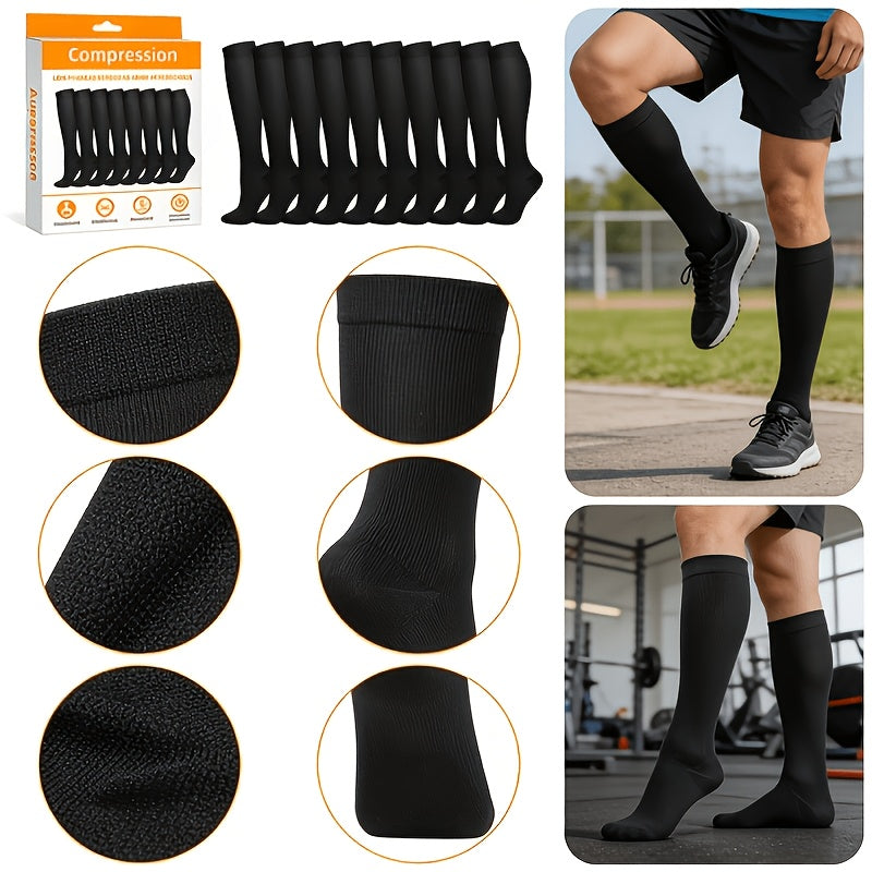 Compression Socks 8-Pair Set Knee High – Breathable Graduated Support for Nurses, Running, Hiking, Travel & Pregnancy | Unisex Men & Women | Black & Beige | S–XXL