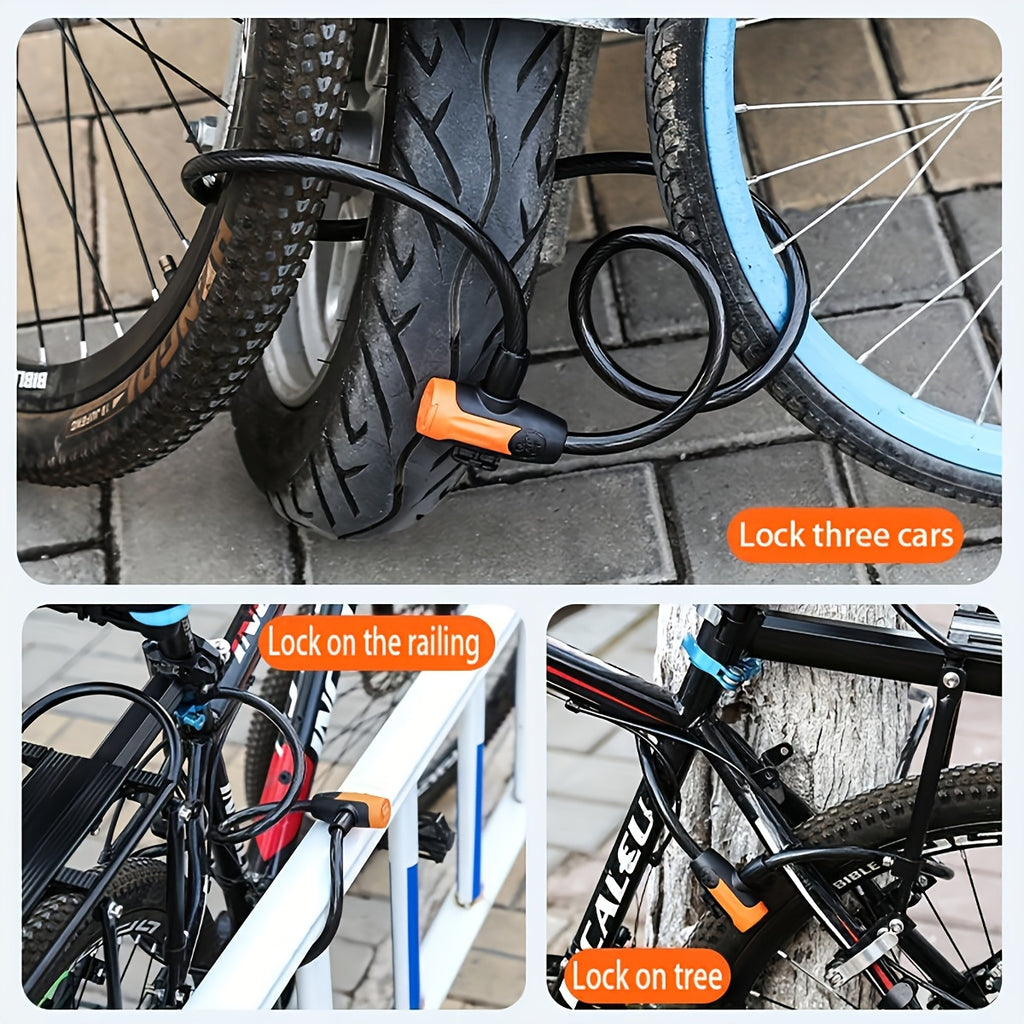 Bicycle Cable Lock 12mm Thick 49-Inch Heavy-Duty Anti-Theft Bike Lock with Keys Waterproof Mounting Bracket for Mountain Road Electric Bikes Black