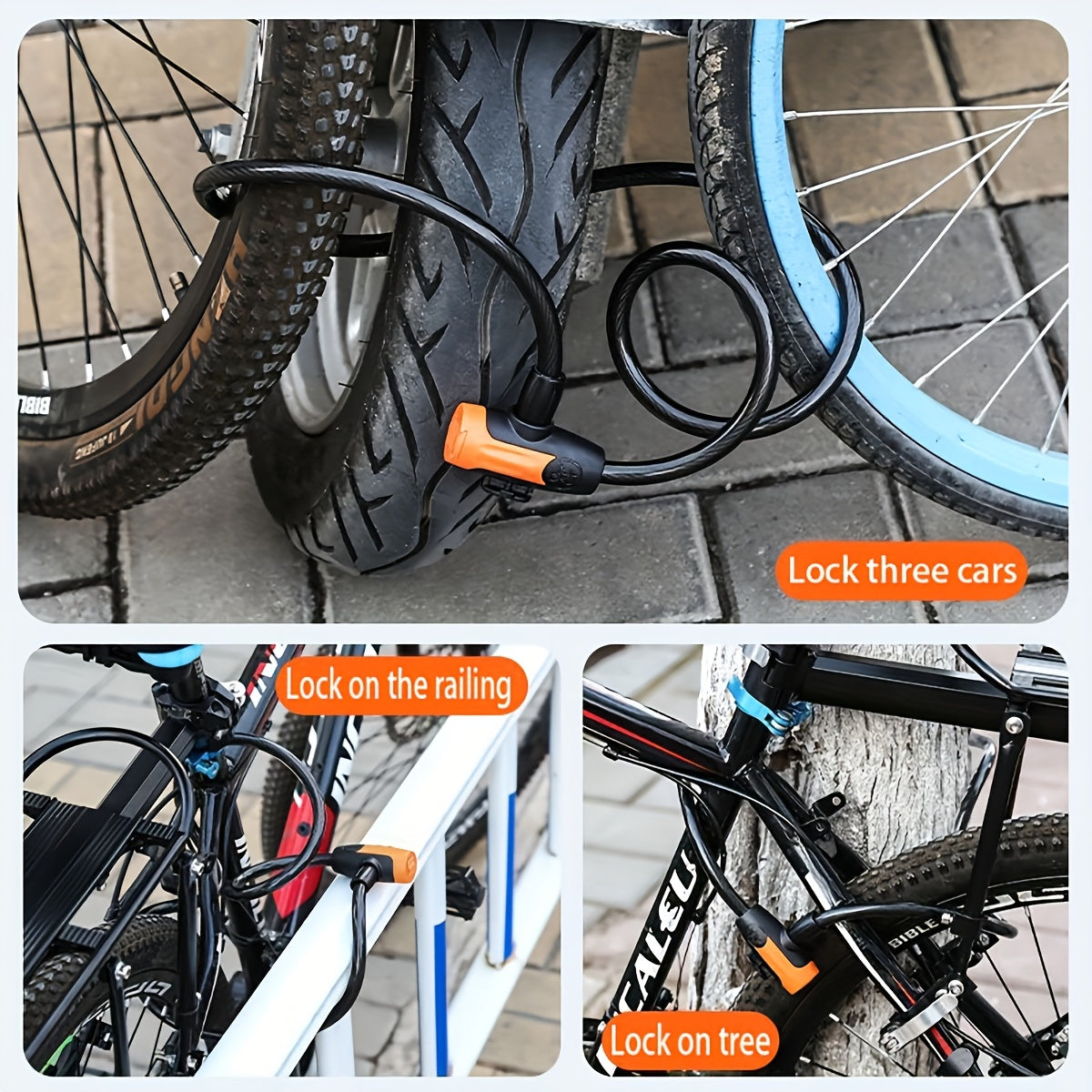 Bicycle Cable Lock 12mm Thick 49-Inch Heavy-Duty Anti-Theft Bike Lock with Keys Waterproof Mounting Bracket for Mountain Road Electric Bikes Black