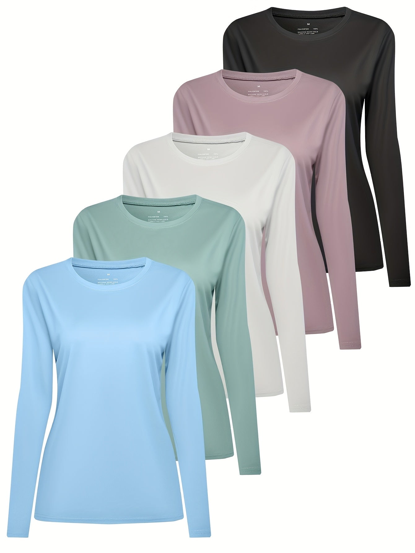 Women's Long Sleeve Workout Shirts 5-Pack Crew Neck Athletic Running T-Shirt Casual Sports Top for Gym Yoga Fitness Daily Wear S M L XL XXL Mixed Colors