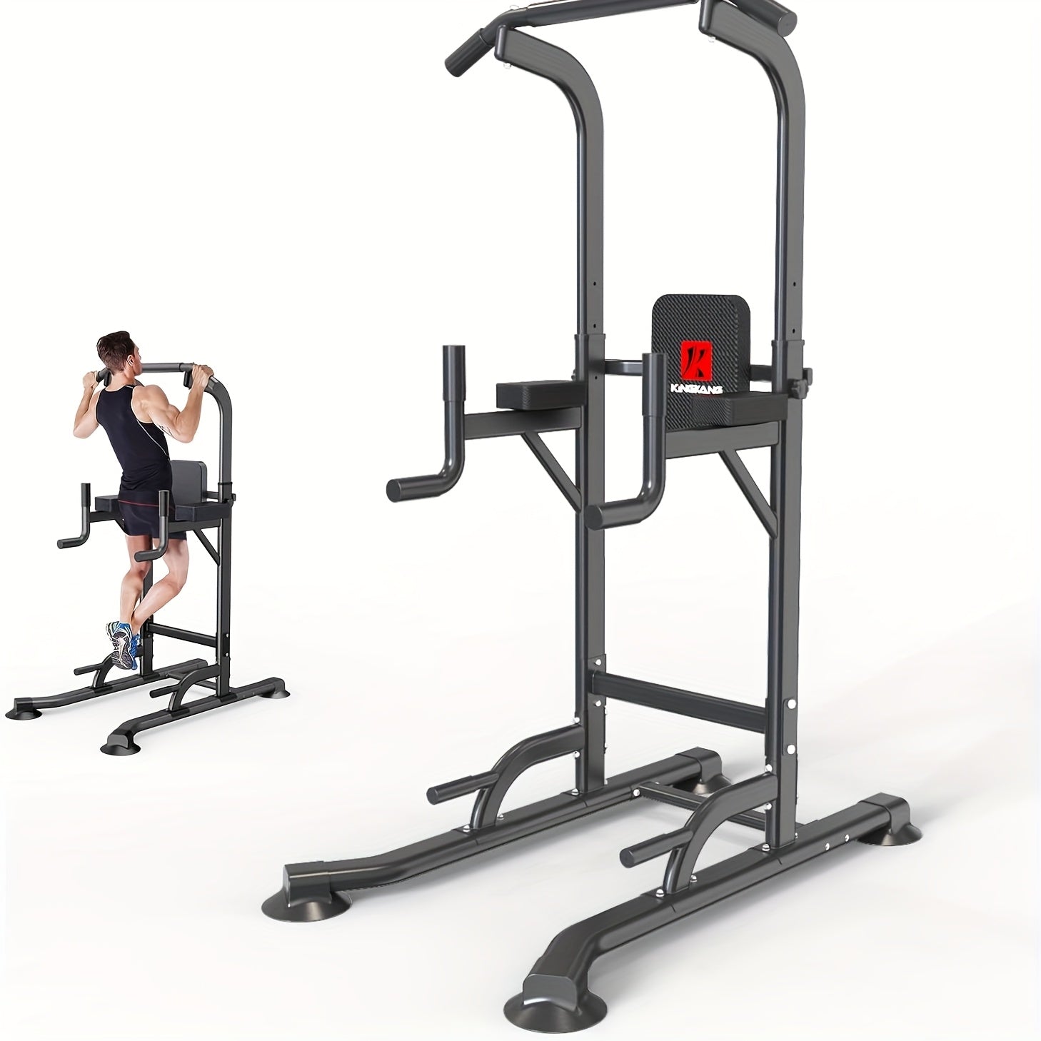 Power Tower Dip Station with Adjustable Height for Home Gym, Multi-Function Pull Up Bar Station for Strength Training, Workout Fitness Station for Dips Push Ups Knee Raises