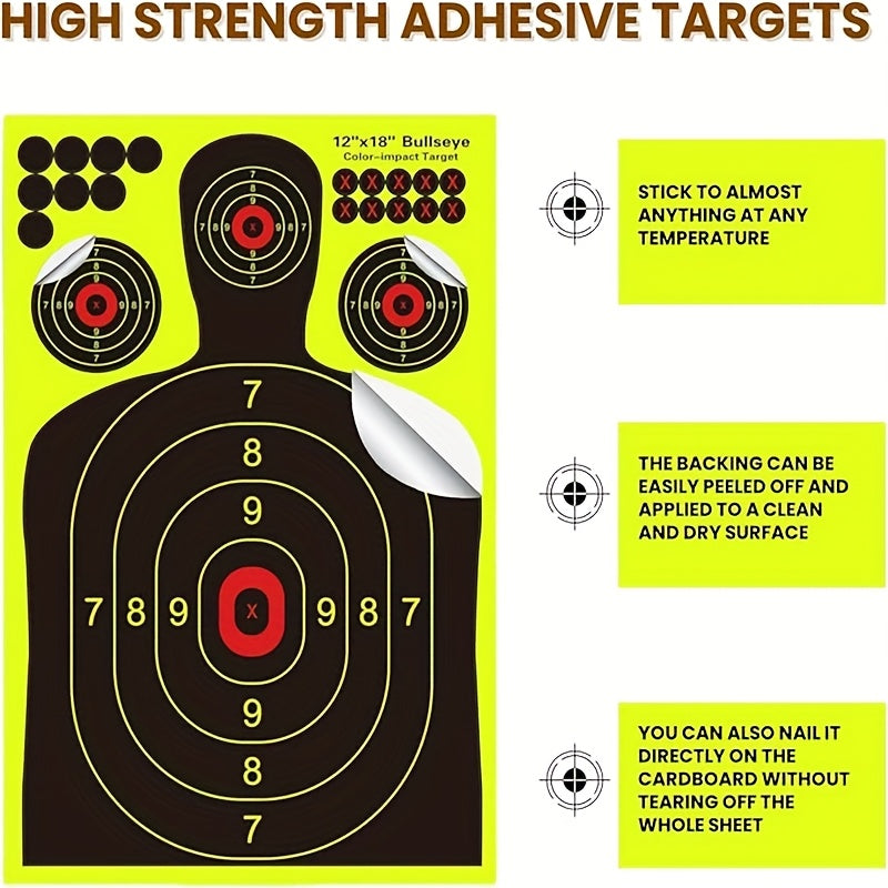 Splatter Targets 12x18 Inch Silhouette Shooting Targets Fluorescent Yellow Self-Adhesive for BB Guns Airguns Rifles Pistols Indoor Outdoor Range Practice 10 20 50 100 Pack
