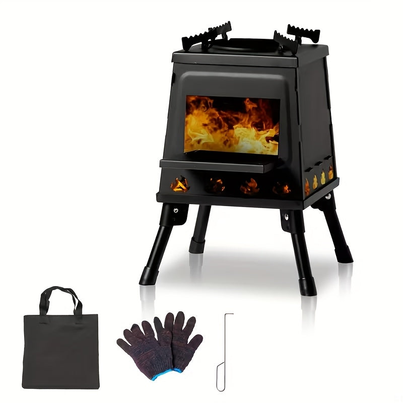 Wood Burning Camp Stove Portable Heavy Duty Outdoor Campfire Stove Sturdy Legs Air Vents Firewood BBQ Hiking Backpacking Picnic Travel No Electricity Needed