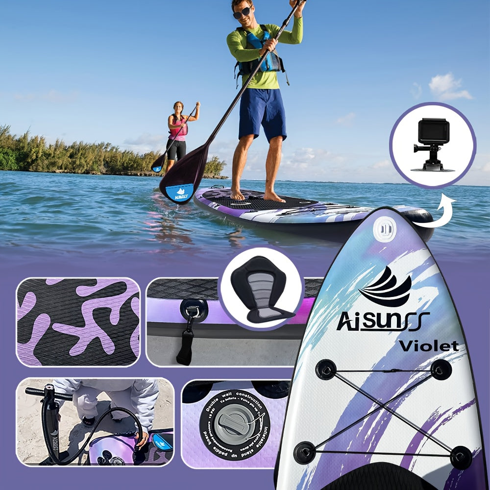 Inflatable SUP Paddle Board for Adults All Skill Levels – Wide Stand Up Board with Carry Bag Hand Pump Waterproof Bag Adjustable Paddle (Blue, Green, Purple)
