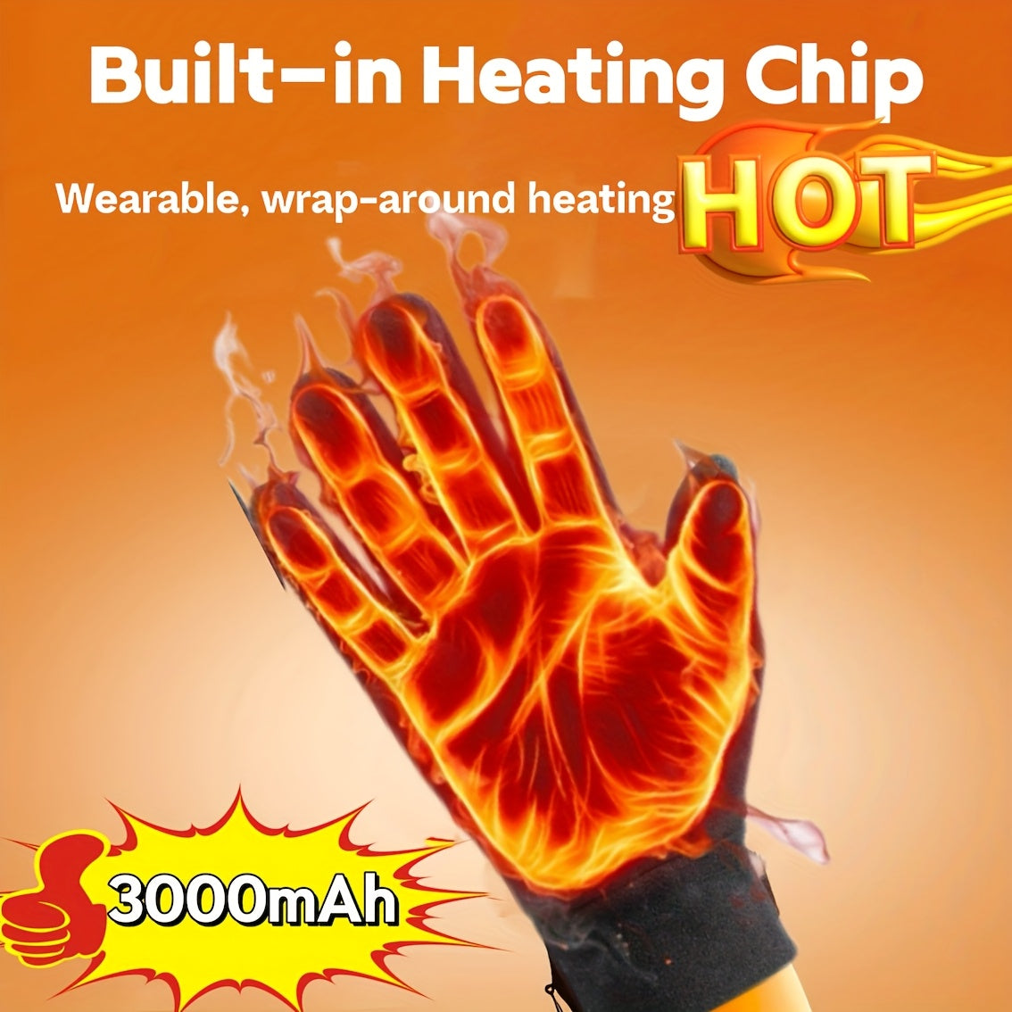 Electric Heated Gloves 3000mAh Rechargeable Hand Warmer Gloves Detachable Fingers 3 Heat Settings Washable Battery Heated Gloves for Cycling Gaming Outdoor Winter Men Women
