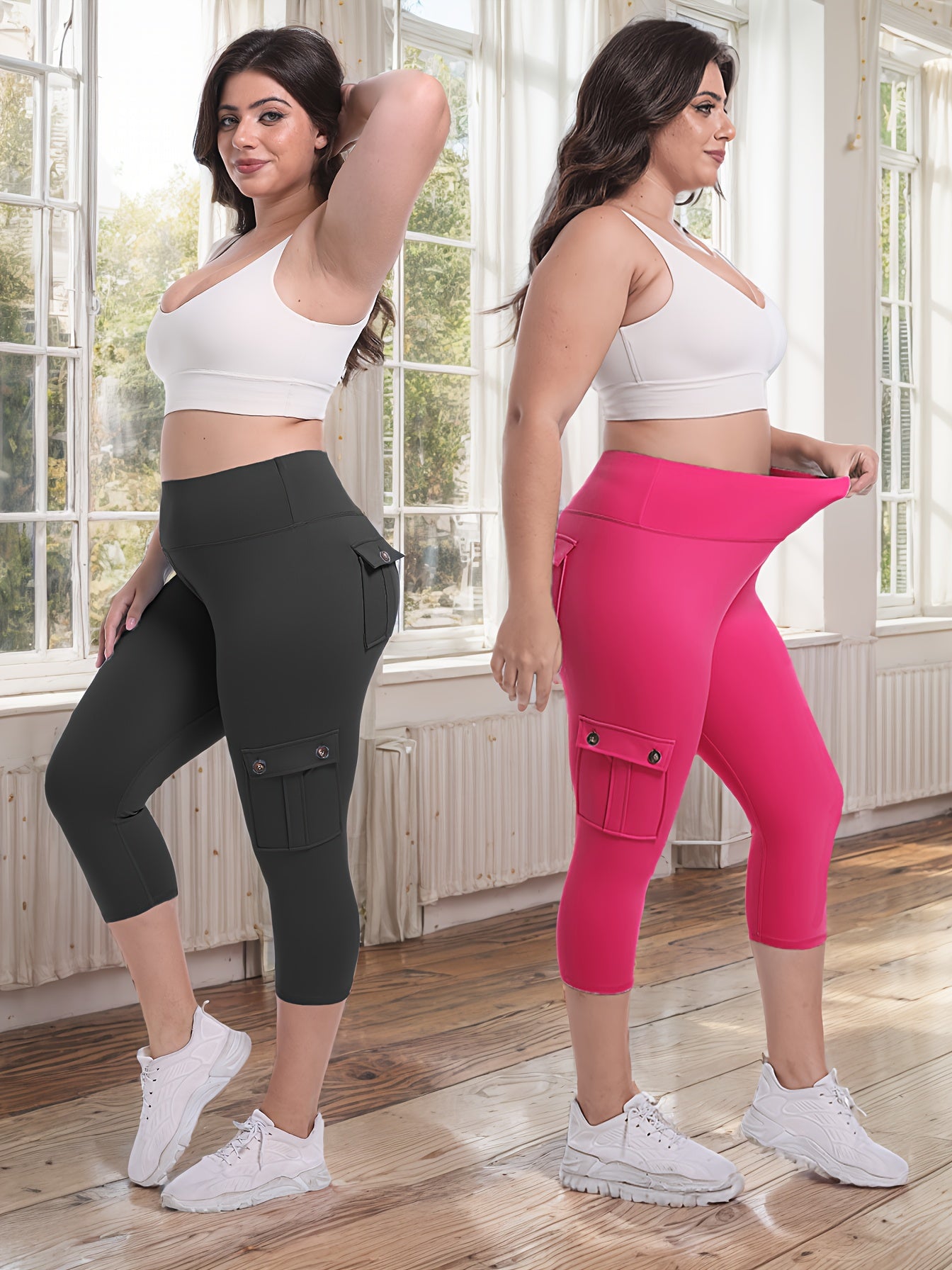 2pcs Capri Leggings Set Women High Waist Butt Lifting Yoga Workout Pants Tummy Control 4-Way Stretch Activewear S-XXL