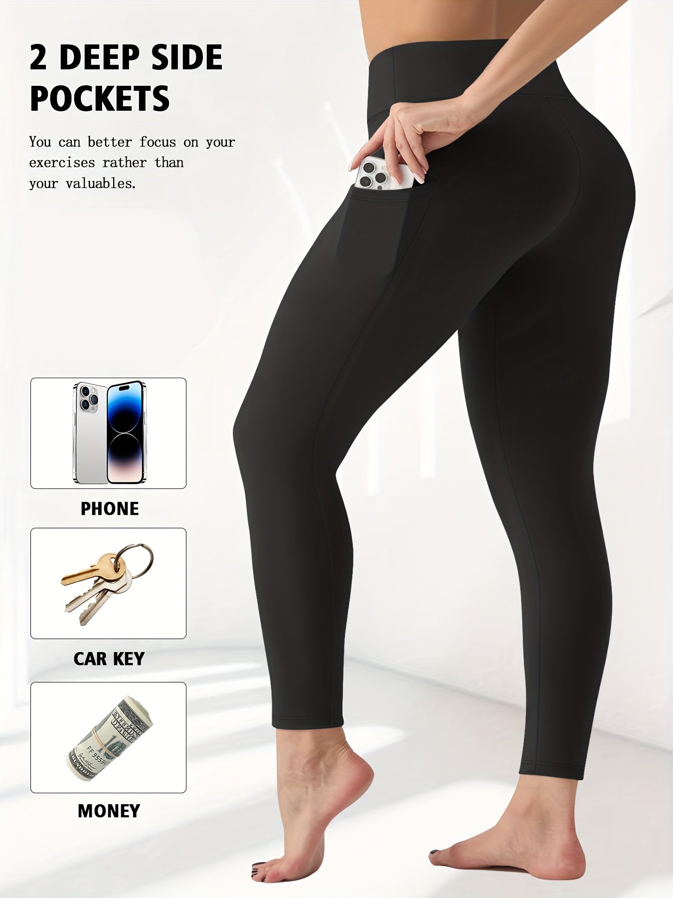 Women's Plus Size Yoga Pants with Pockets – Warm Thermal Leggings, High Elasticity, Tight-Fit Sports Base Layer for Fall & Winter, 1XL-5XL