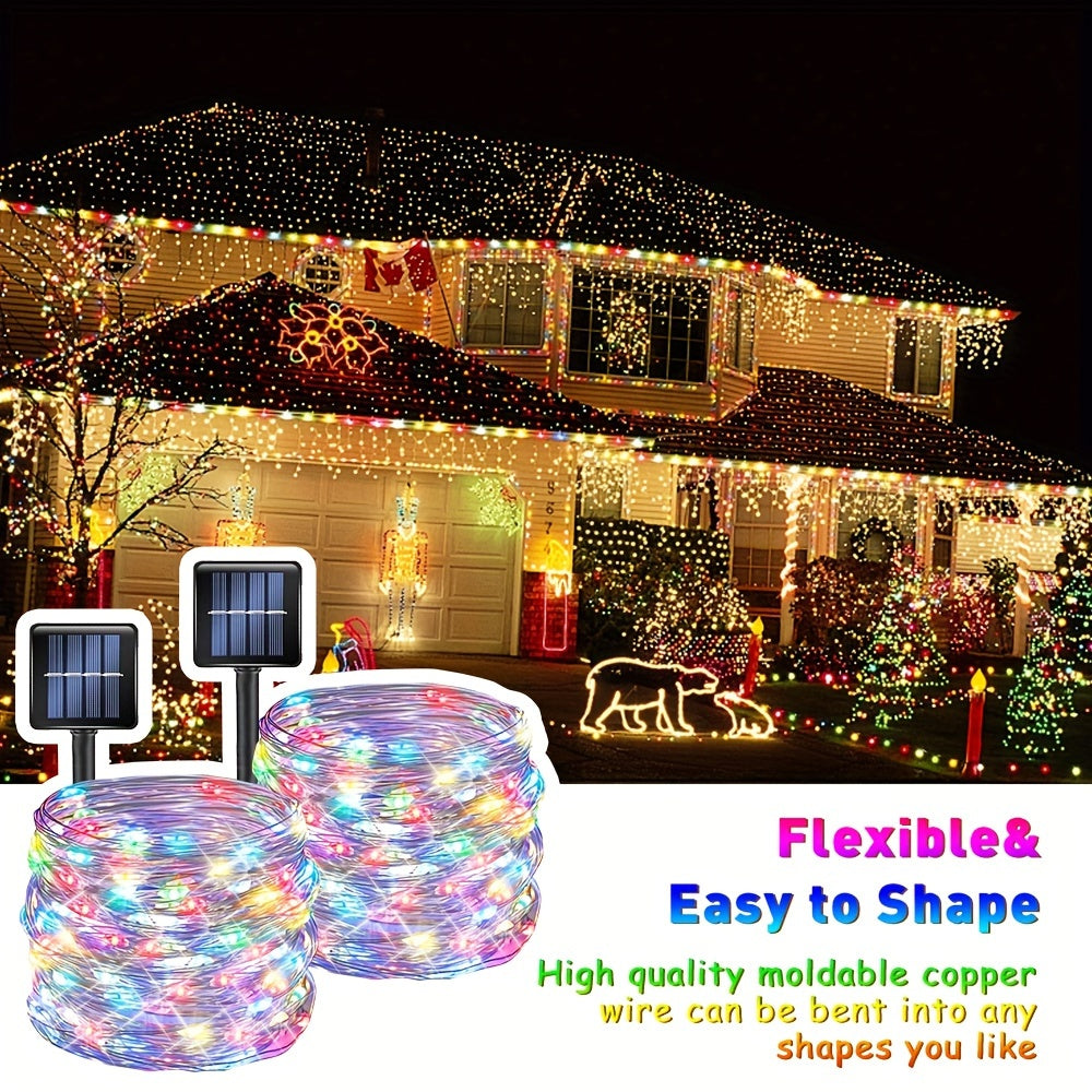 Solar String Lights Outdoor 2 Pack – 300 LED 104FT Copper Wire Fairy Lights, 12 Modes, IP65 Waterproof, Warm White for Garden Yard Tree Patio Wedding Christmas Party